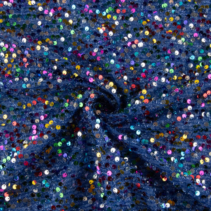Blue Fantasy Sequin Tulle with Multicoloured Sequins - Ribes y Casals
