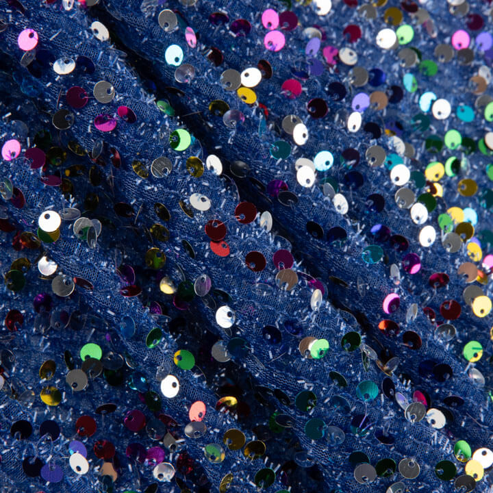 Blue Fantasy Sequin Tulle with Multicoloured Sequins - Ribes y Casals