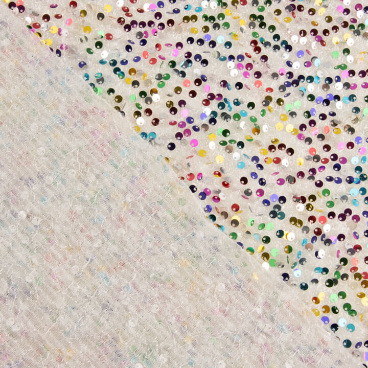 White Sequin Tulle with Multicoloured Sequins - Ribes y Casals