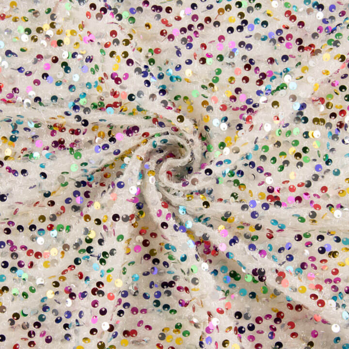 White Sequin Tulle with Multicoloured Sequins - Ribes y Casals