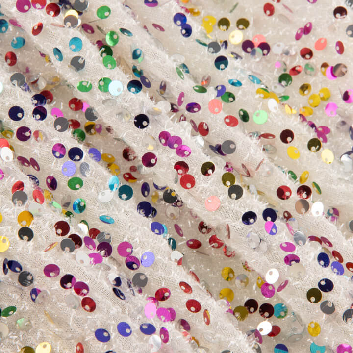 White Sequin Tulle with Multicoloured Sequins - Ribes y Casals
