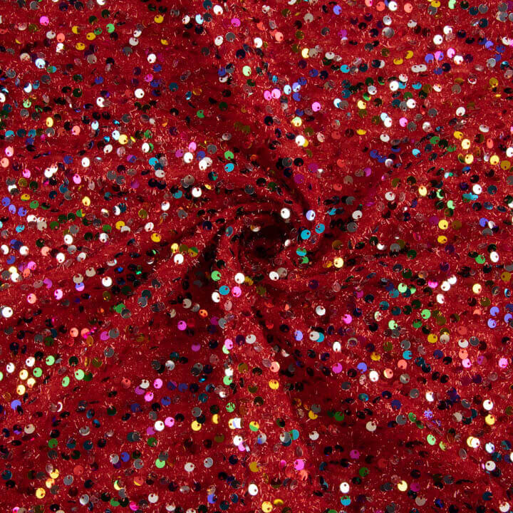 Red Fantasy Sequin Tulle with Multicoloured Sequins - Ribes y Casals