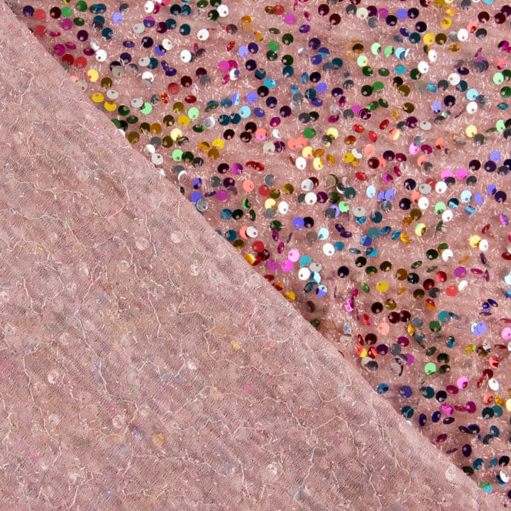 Pink Fantasy Sequin Tulle with Multicoloured Sequins - Ribes y Casals