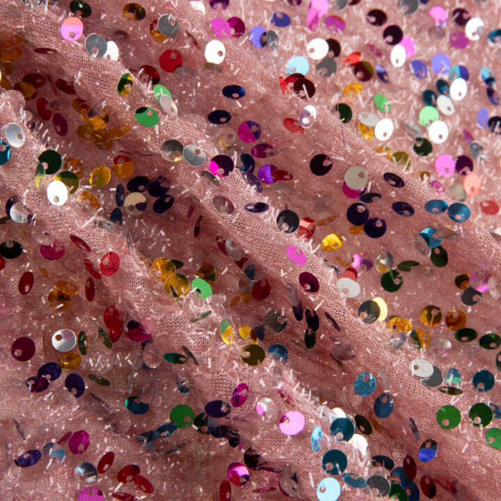 Pink Fantasy Sequin Tulle with Multicoloured Sequins - Ribes y Casals
