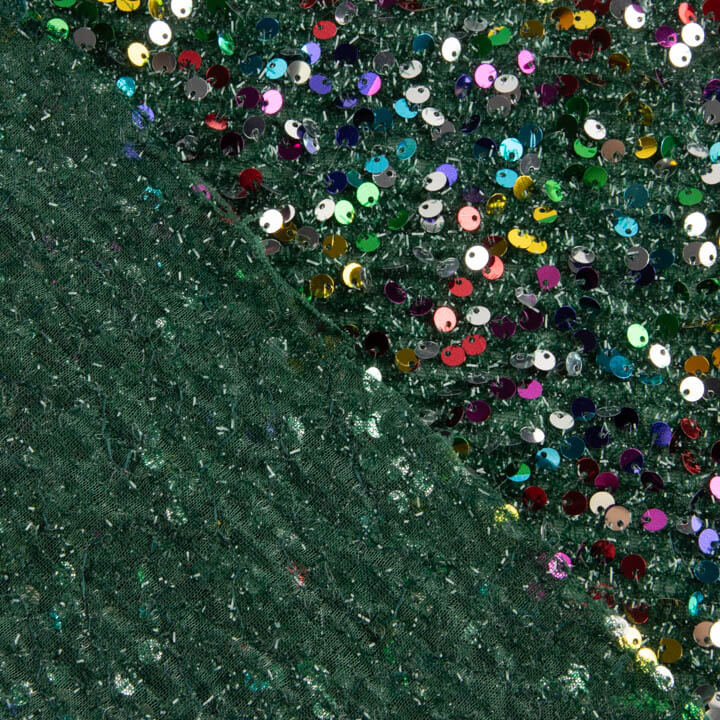 Green Fantasy Tulle with Multicoloured Sequin Fabric - Ribes y Casals
