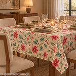 Cotton Canvas with Linen Fabric Effect, Red Garden Watercolour Print - Ribes y Casals
