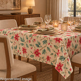 Cotton Canvas with Linen Fabric Effect, Red Garden Watercolour Print - Ribes y Casals