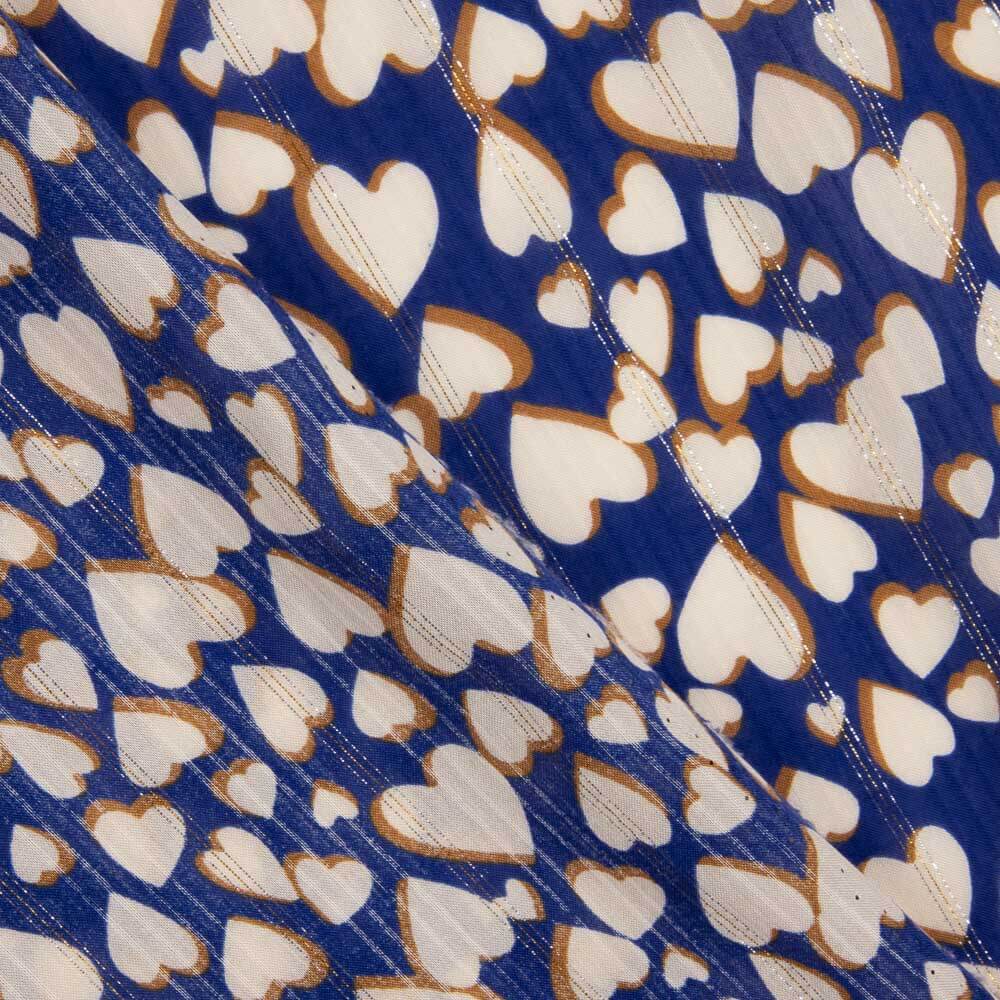Silver Lurex Viscose with Blue Hearts - Ribes y Casals