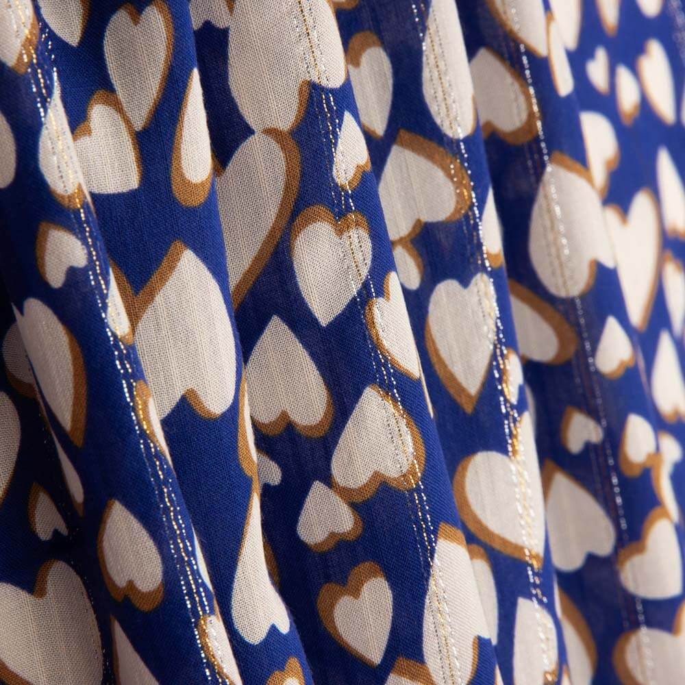 Silver Lurex Viscose with Blue Hearts - Ribes y Casals