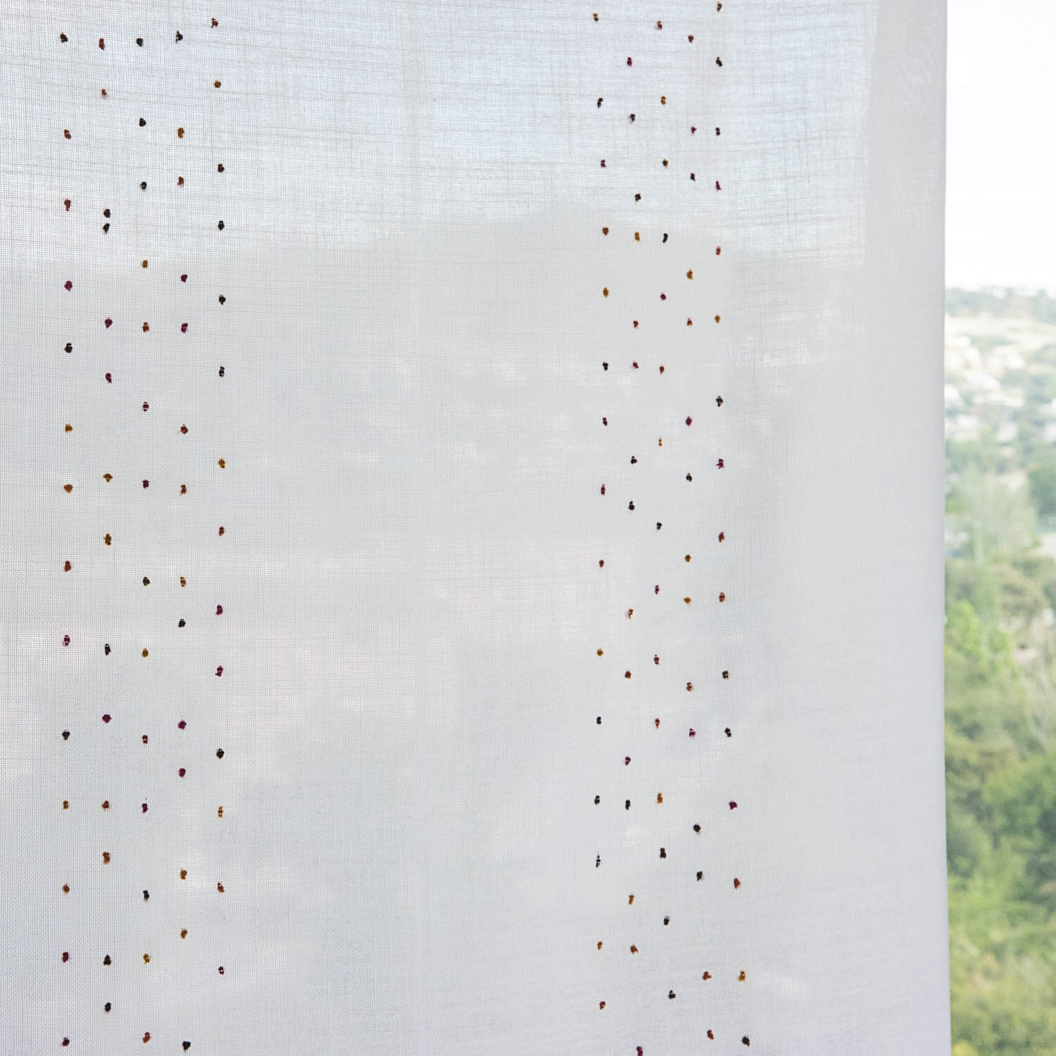 Striped Plumeti Sheer Curtain in Autumnal Tones - Ribes y Casals
