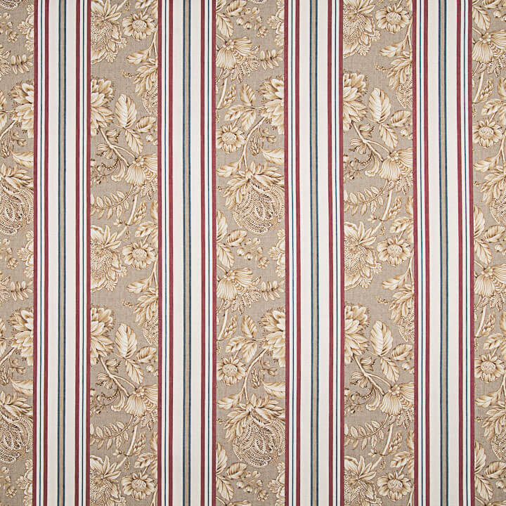 Versailles Garden Cotton Canvas with Beige and Maroon Stripes - Ribes y Casals