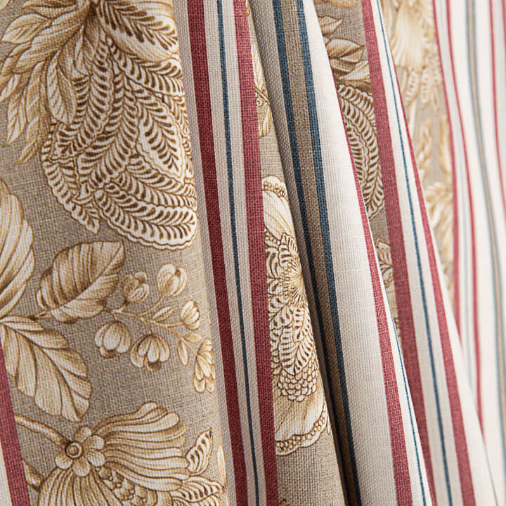 Versailles Garden Cotton Canvas with Beige and Maroon Stripes - Ribes y Casals