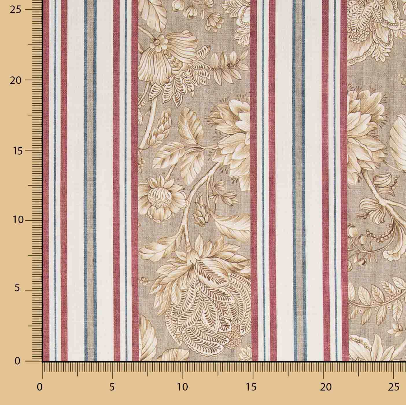 Versailles Garden Cotton Canvas with Beige and Maroon Stripes - Ribes y Casals
