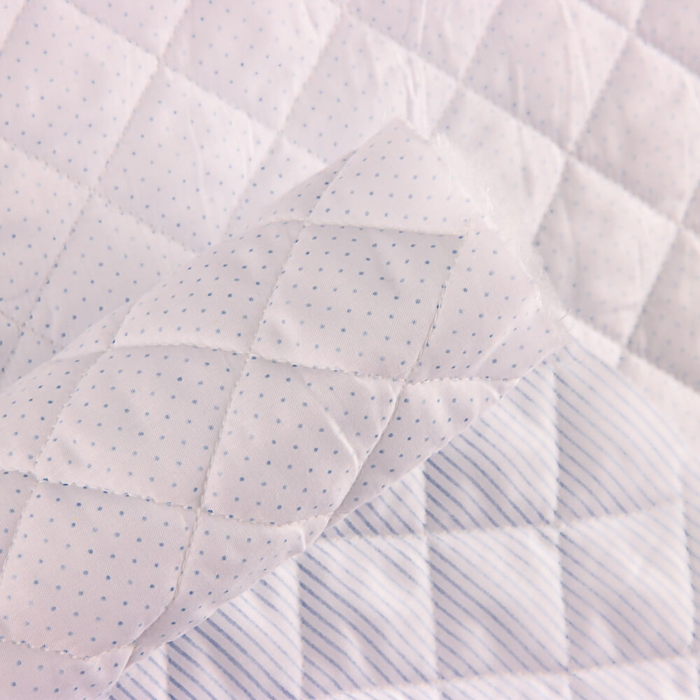 Quilted Cotton Polka Dots-Light Blue Stripes - Ribes y Casals