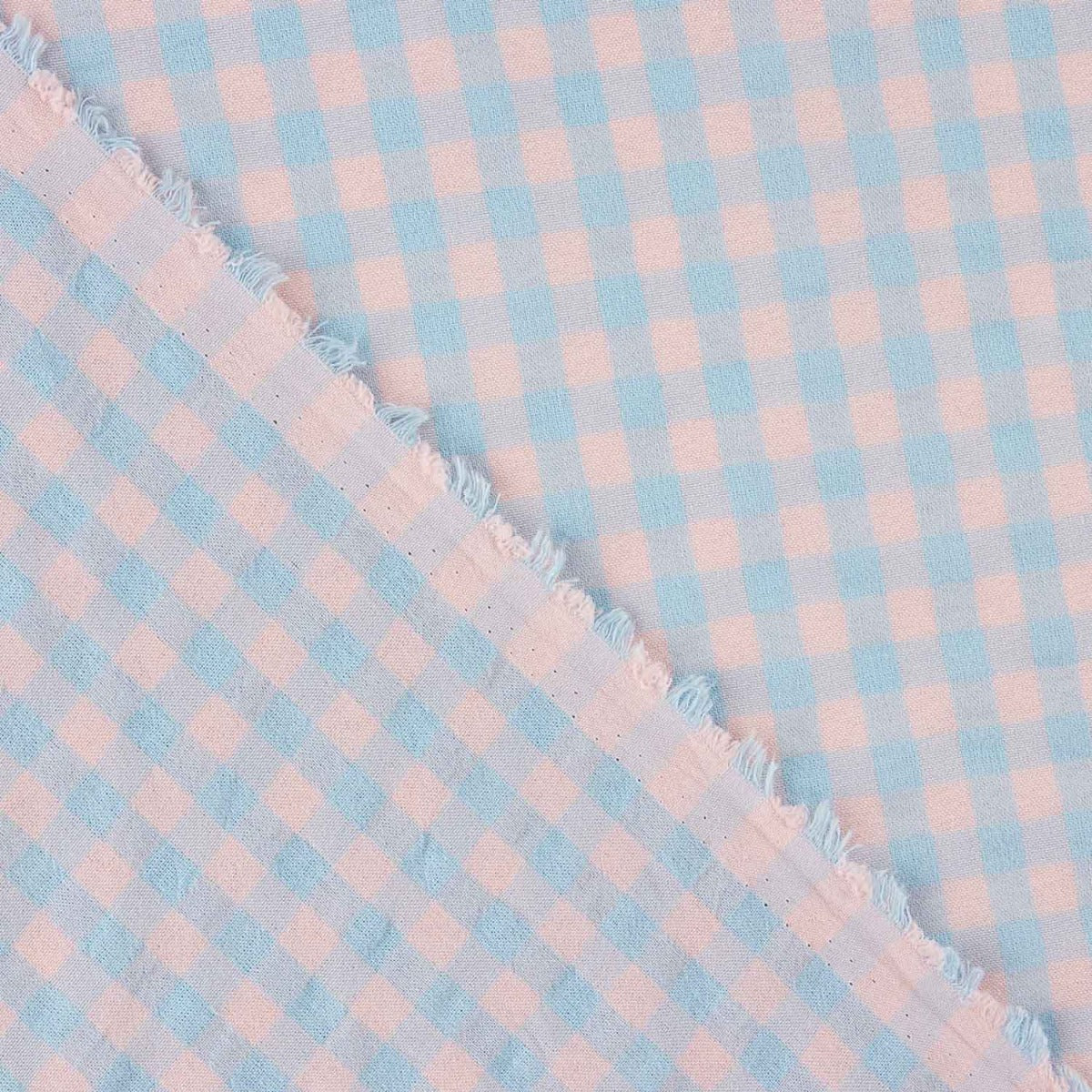 Seersucker Vichy Cotton Blend – Soft Blue y Pink - Ribes y Casals