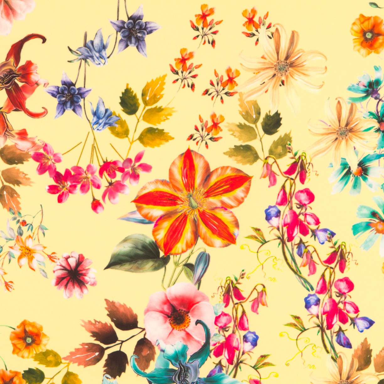 Gabardine Bi-Stretch Flowers Yellow - Ribes y Casals