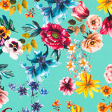 Gabardine Bi-Stretch Flowers Green Mint - Ribes y Casals