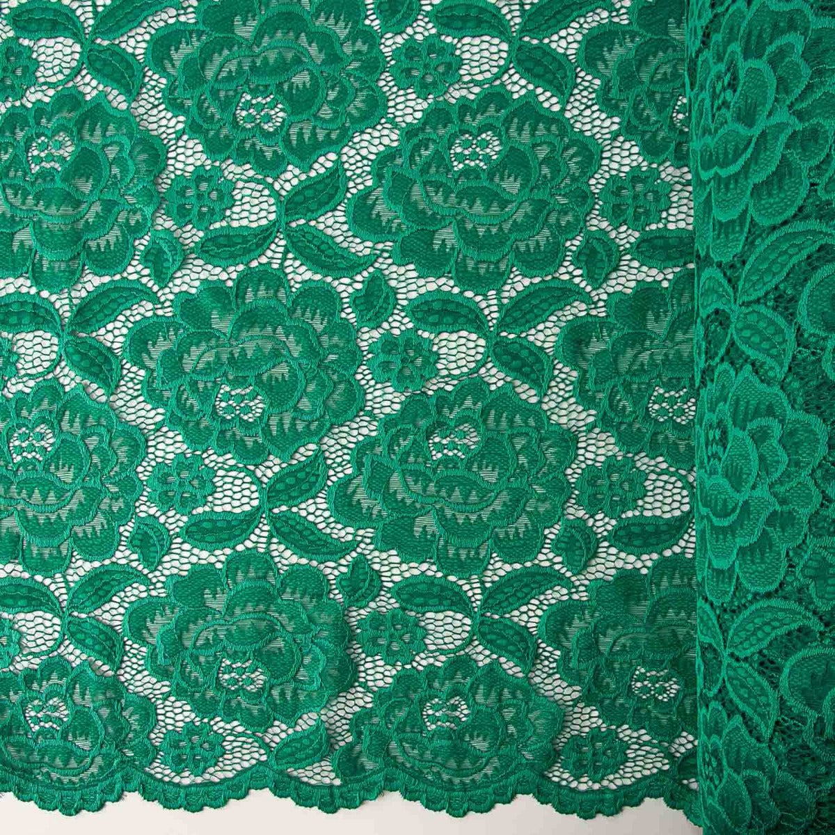 Green Lace with Floral Pattern in Spandex - Ribes y Casals