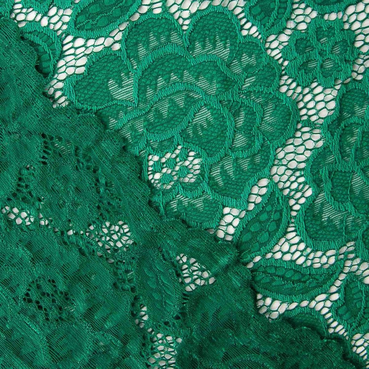 Green Lace with Floral Pattern in Spandex - Ribes y Casals