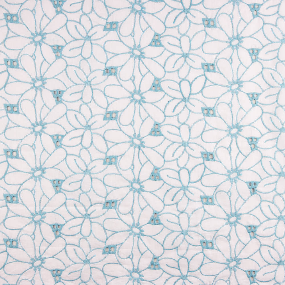 Swiss Embroidery Daisy Blue Border - Ribes y Casals