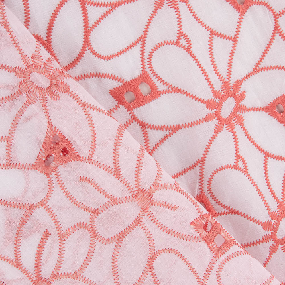 Retal Bordado Suizo Margarita Margen Coral 55x140 cm - Ribes y Casals