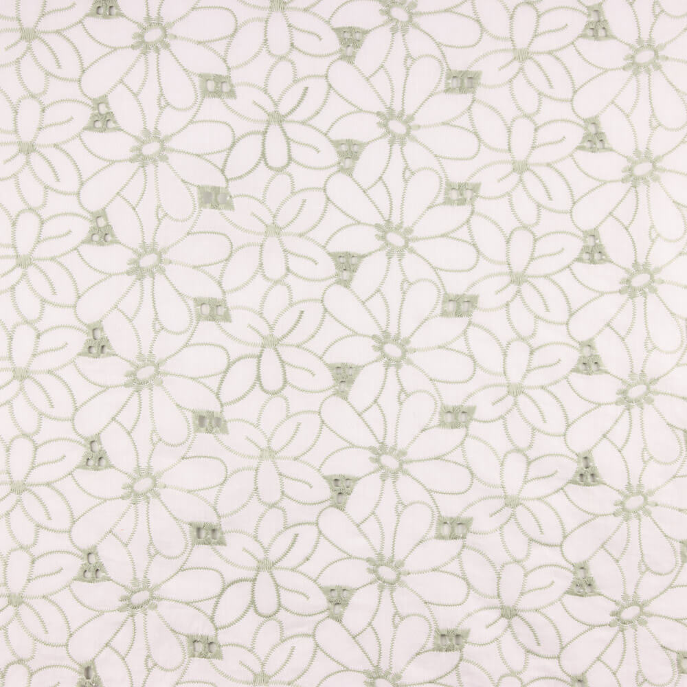 Swiss Embroidery Daisy Green Border - Ribes y Casals