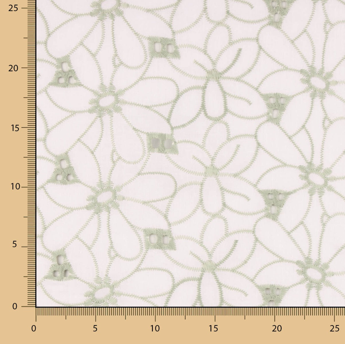 Swiss Embroidery Daisy Green Border - Ribes y Casals