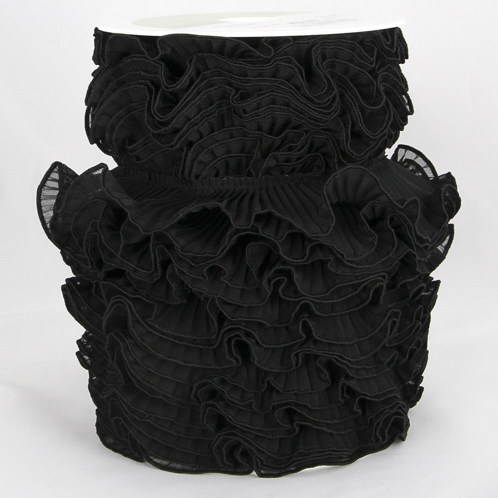 Pleated Chiffon Ribbon 4&#39;5cm Black - Ribes y Casals