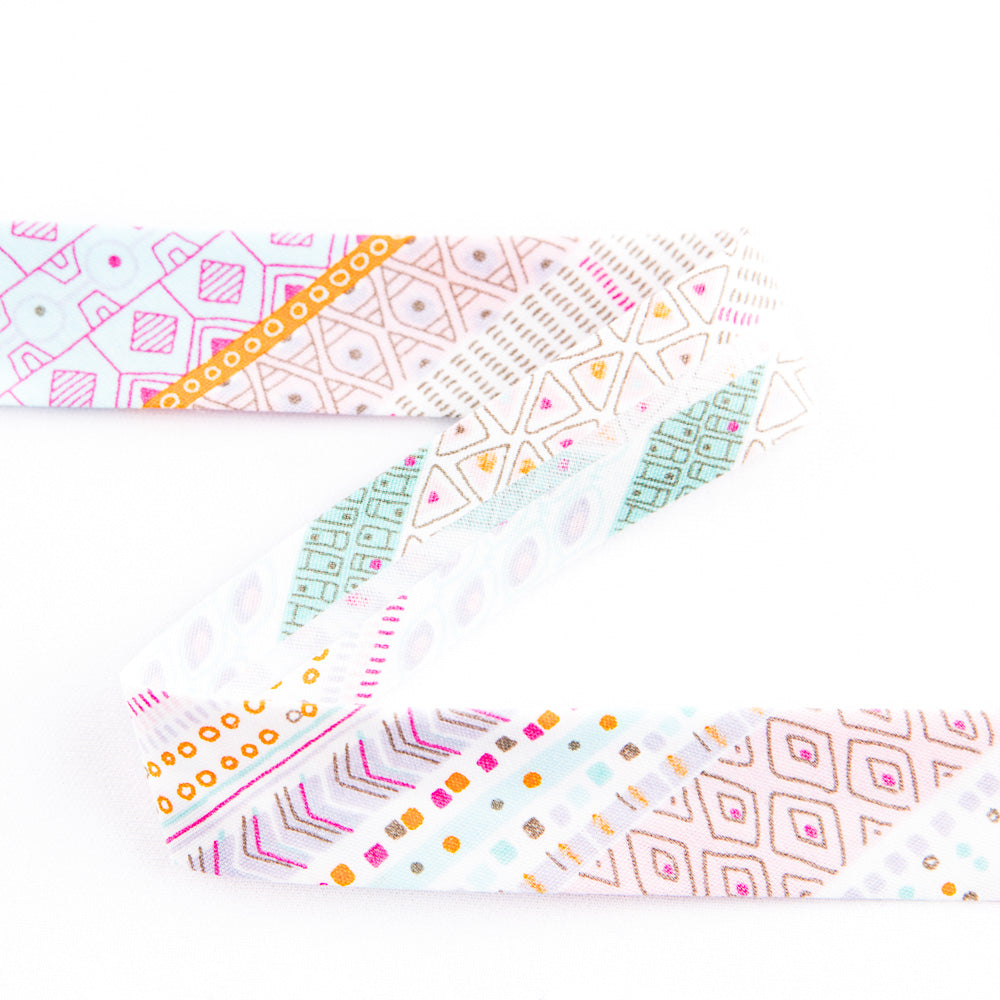 Pink Geo Bias Ribbon 18 mm - Ribes y Casals