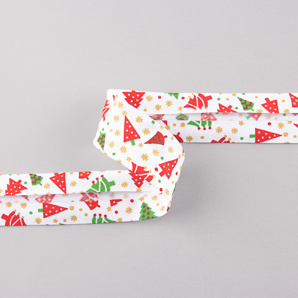 White Christmas Tree Bias Tape 30mm - Ribes y Casals