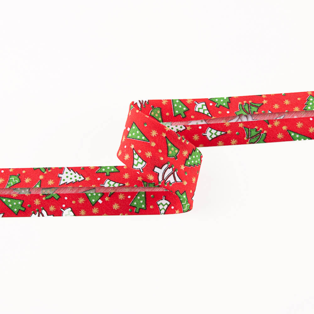 Red Christmas Tree Bias Tape 30mm - Ribes y Casals