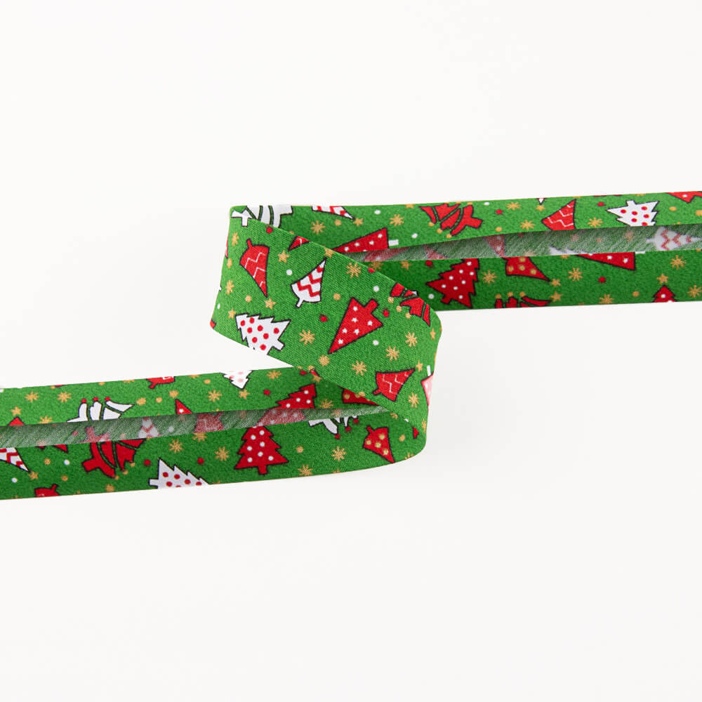 Green Christmas Tree Bias Tape 30mm - Ribes y Casals