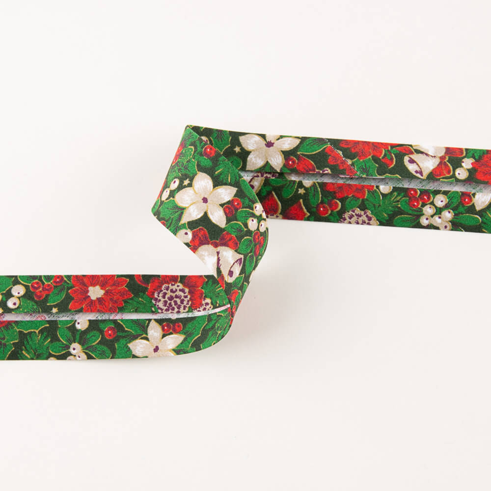 Green Christmas Bias Tape 30mm - Ribes y Casals