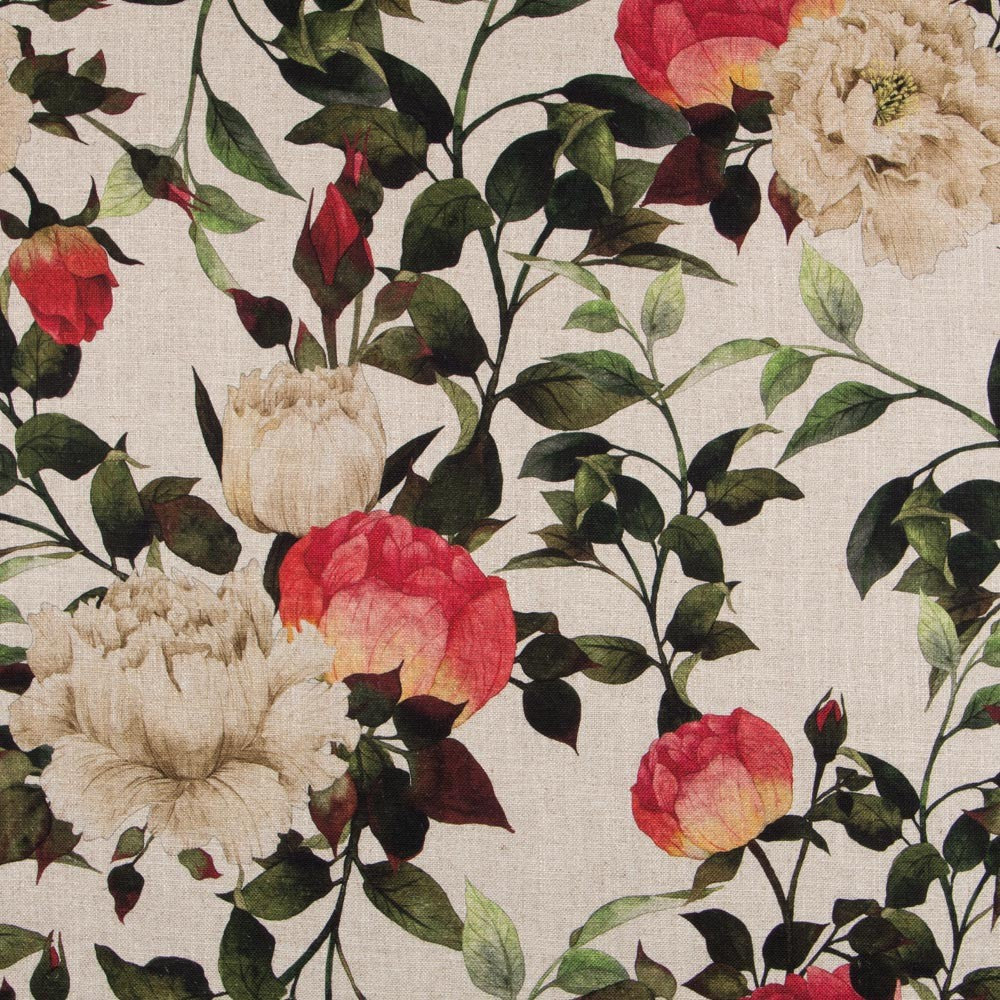 Rustic Red Cretonne Curtain Fabric - Ribes y Casals