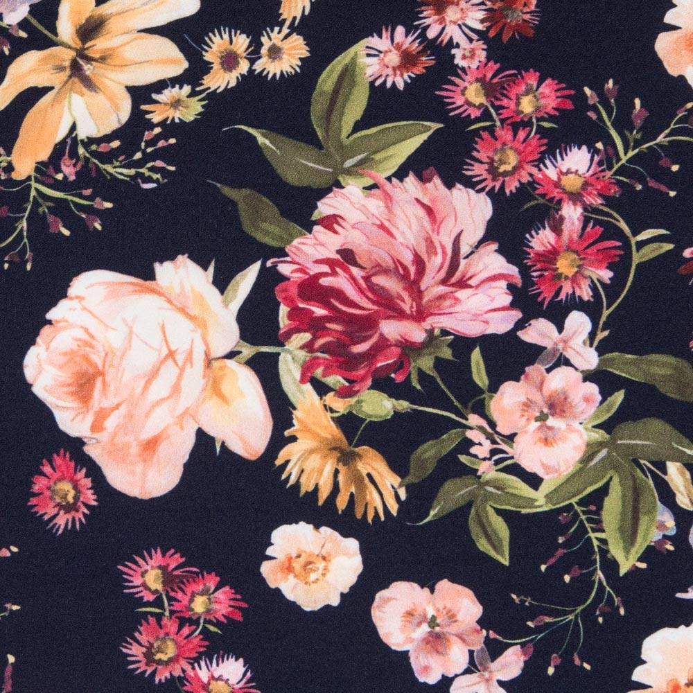 Botanical Blue Elastane Crepe - Ribes y Casals