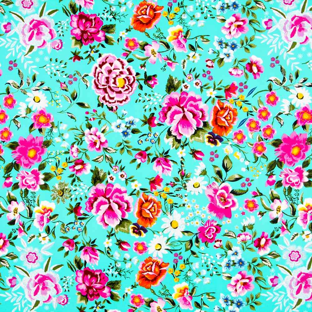 Crepe Manila Flowers Aqua - Ribes y Casals