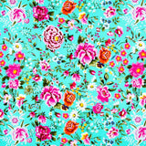 Crepe Manila Flowers Aqua - Ribes y Casals