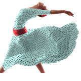 Crepe Black Dots 7mm Aqua - Ribes y Casals