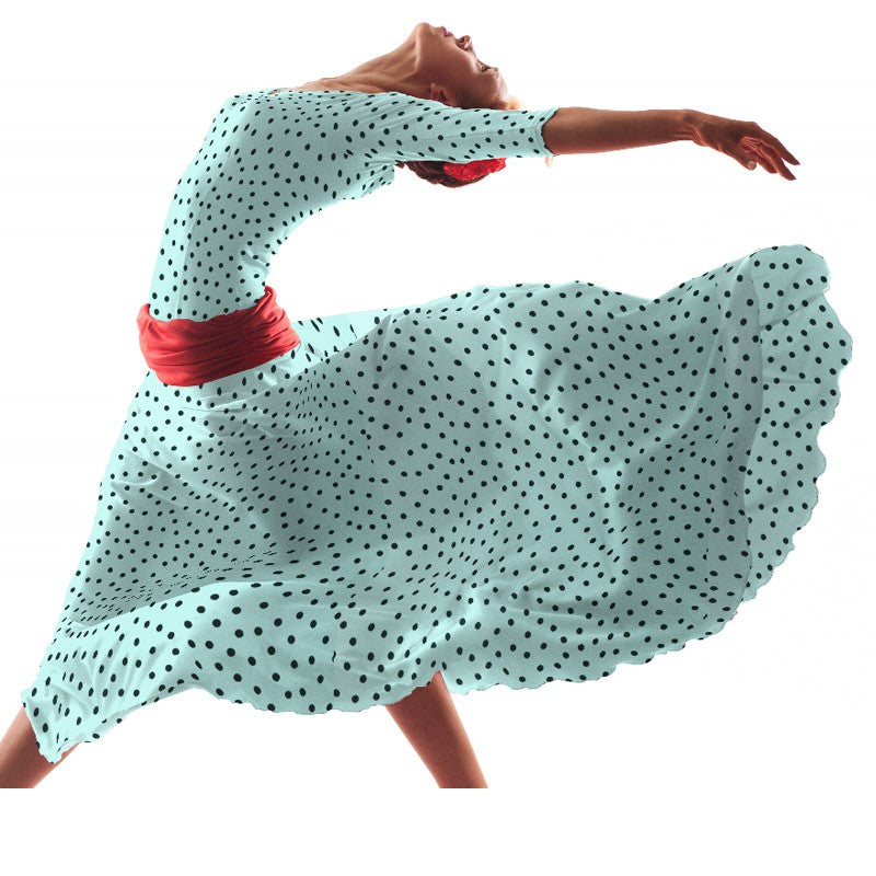 Crepe Black Dots 7mm Aqua - Ribes y Casals