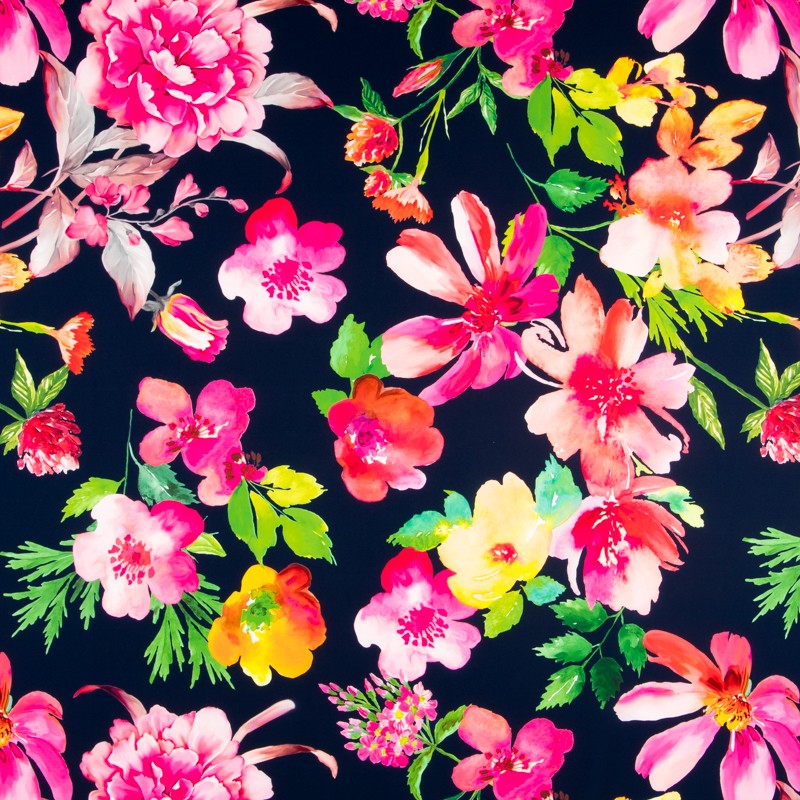 Morrocan Crepe Hibiscus Blue Navy - Ribes y Casals