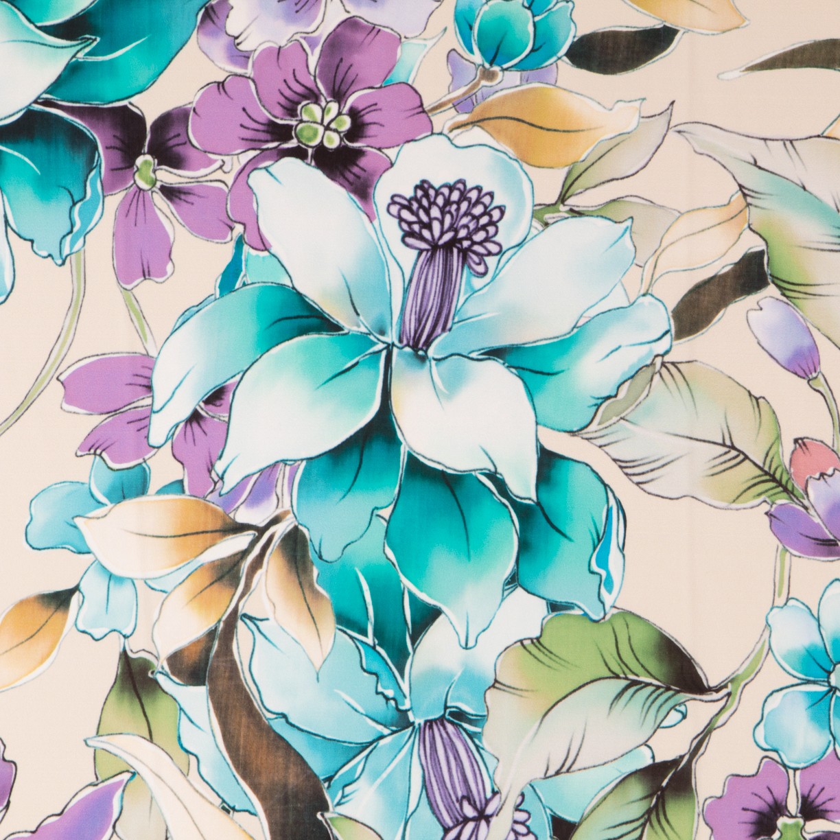 Crepe Tropical Flowers Lila - Ribes y Casals