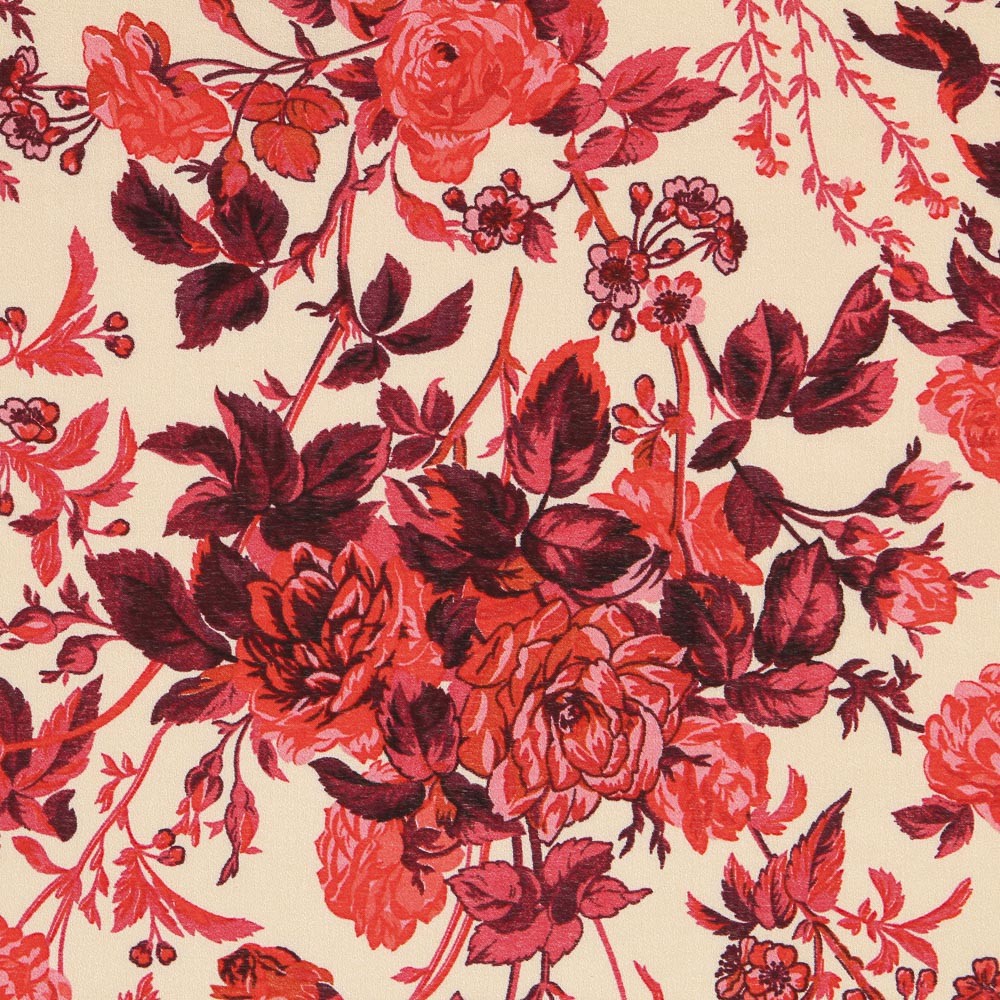Red Flowers Viscose Crepe - Ribes y Casals