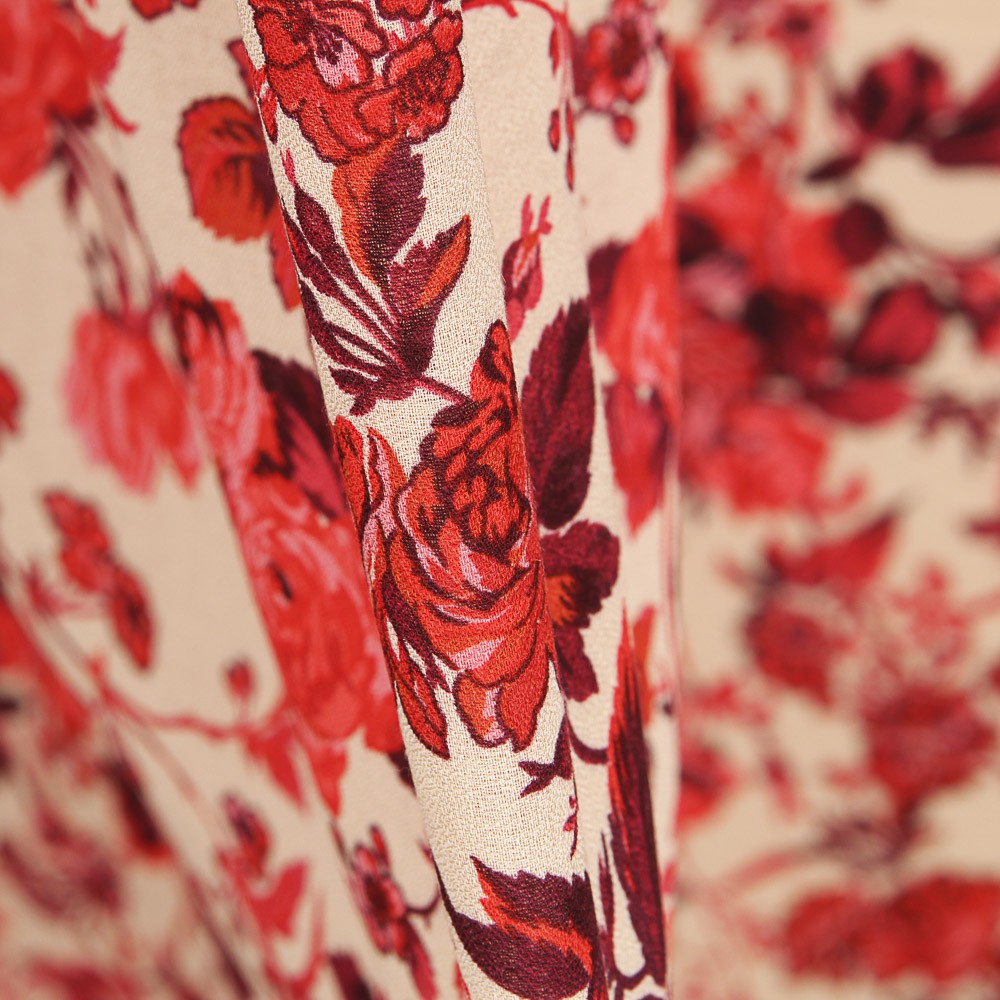 Red Flowers Viscose Crepe - Ribes y Casals
