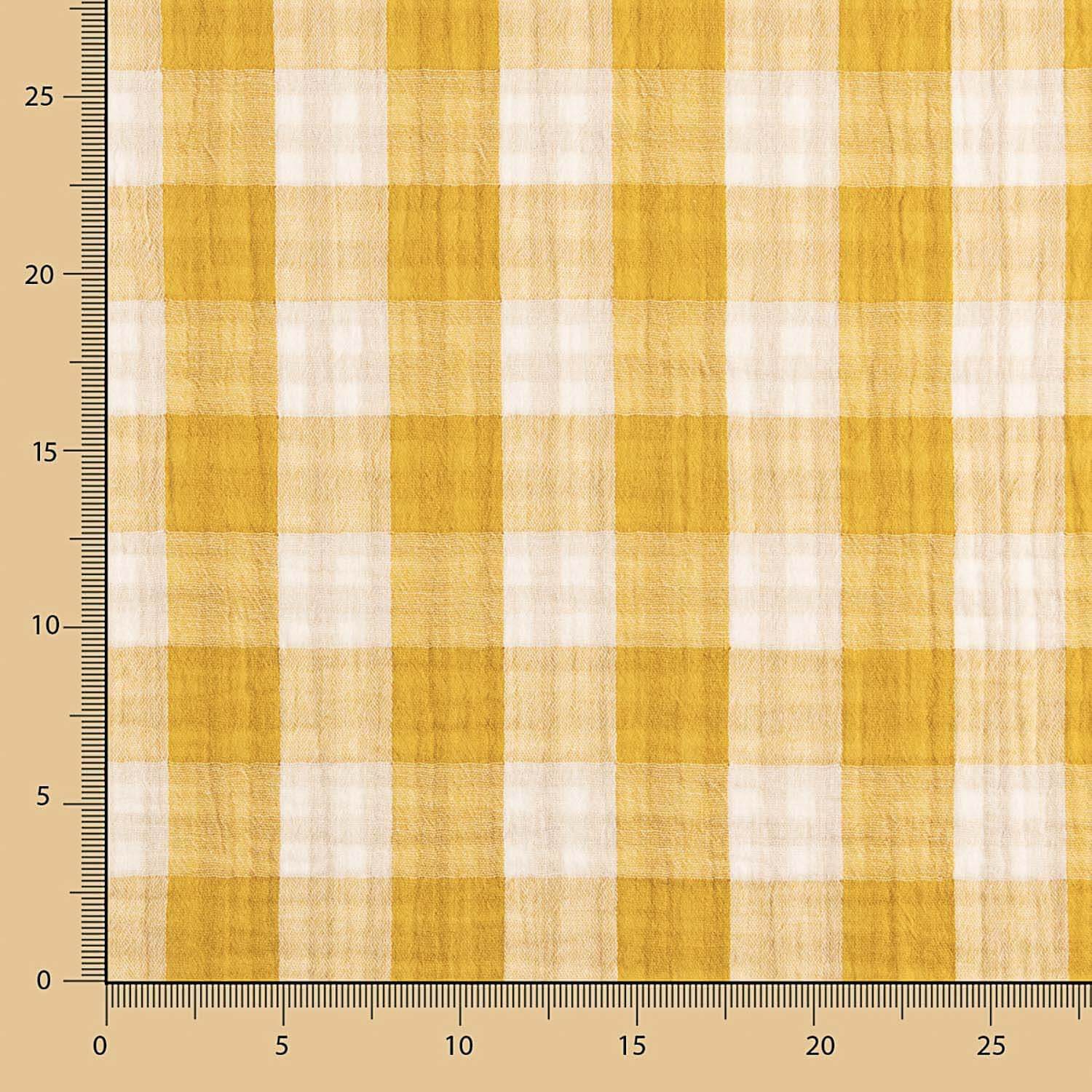 Reversible Ochre Gingham Double Gauze Remnant - Various sizes x 150cm wide - Ribes y Casals