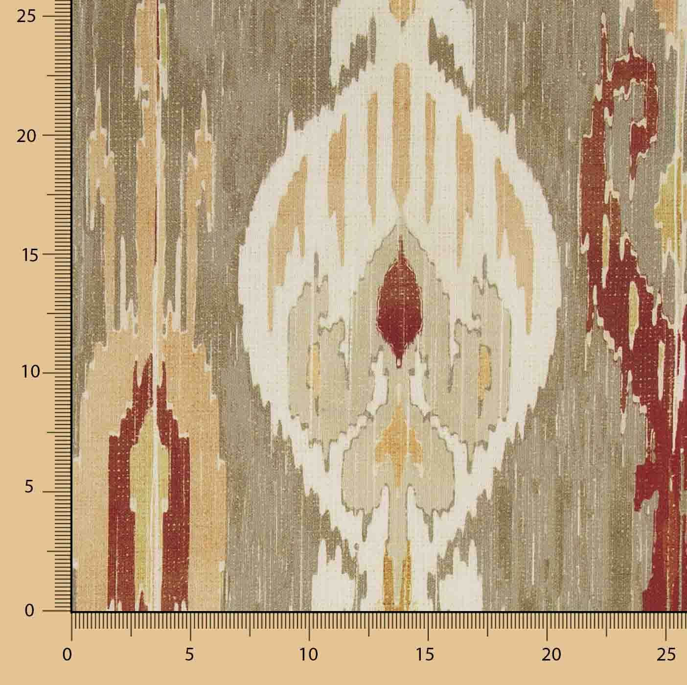 Oriental Print Linen Fabric Cotton Canvas, Taupe - Ribes y Casals