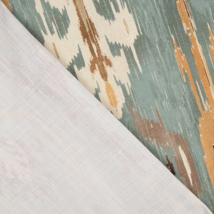 Greenish-Blue Oriental Ikat Cotton Canvas with Linen Fabric Effect - Ribes y Casals
