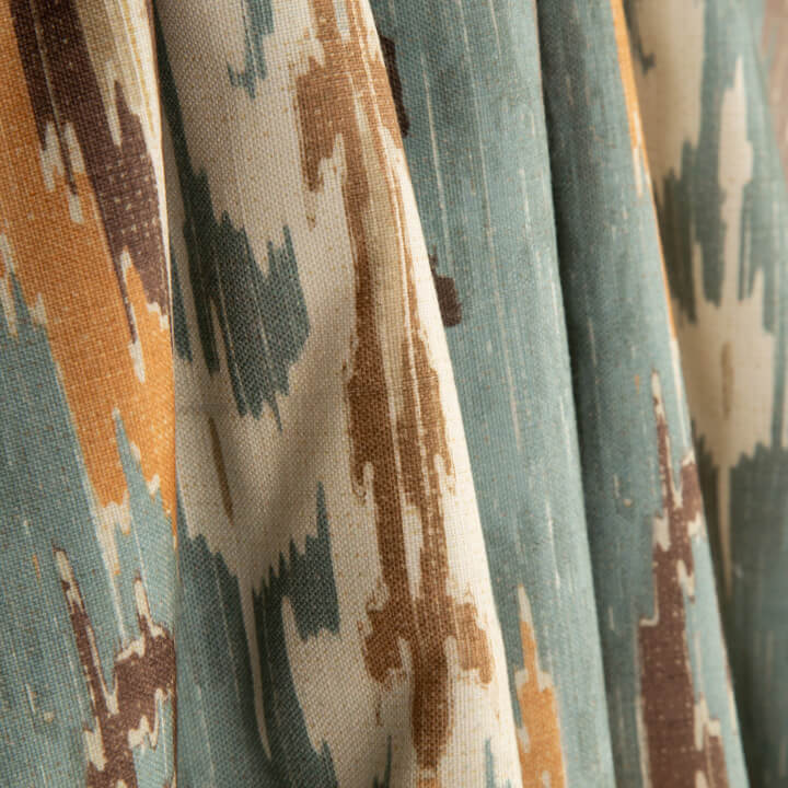 Greenish-Blue Oriental Ikat Cotton Canvas with Linen Fabric Effect - Ribes y Casals