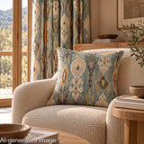 Greenish-Blue Oriental Ikat Cotton Canvas with Linen Fabric Effect - Ribes y Casals