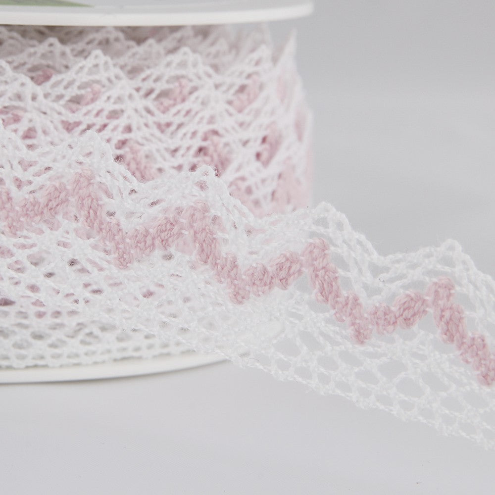 Lace Trimmings White y Pink 20mm - Ribes y Casals