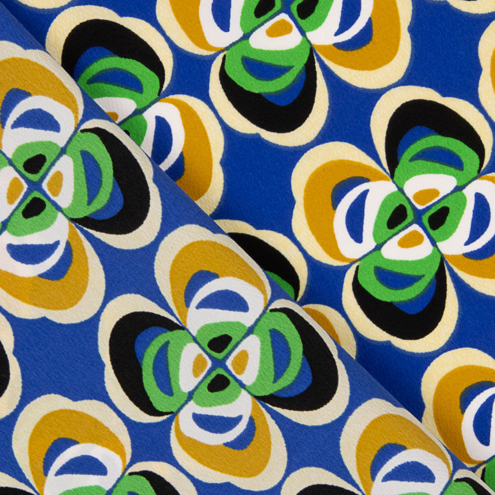 Polyester Crepe Flower Geometric Blue - Ribes y Casals